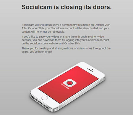 socialcam ประกาศปิดตัว 29 ตุลาคม 2558