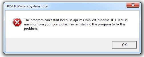 The program can't start because api-ms-win-crt-runtime-l1-1-0.dll is missing