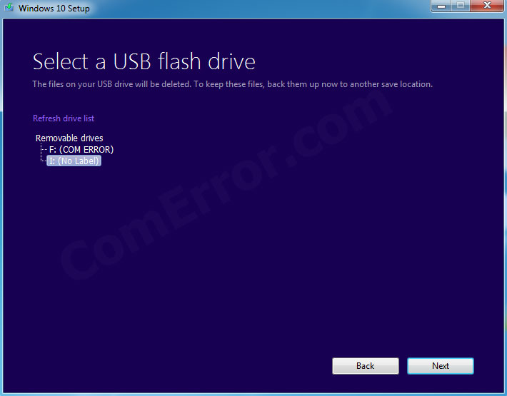 เลือก USB ที่ต้องการใช้เป็น Bootable windows 10
