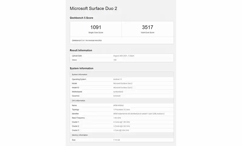 สมาร์ทโฟน Microsoft Surface Duo 2 โผล่ทดสอบบน Geekbench พร้อมเผยรายละเอียดสเปกบางส่วน
