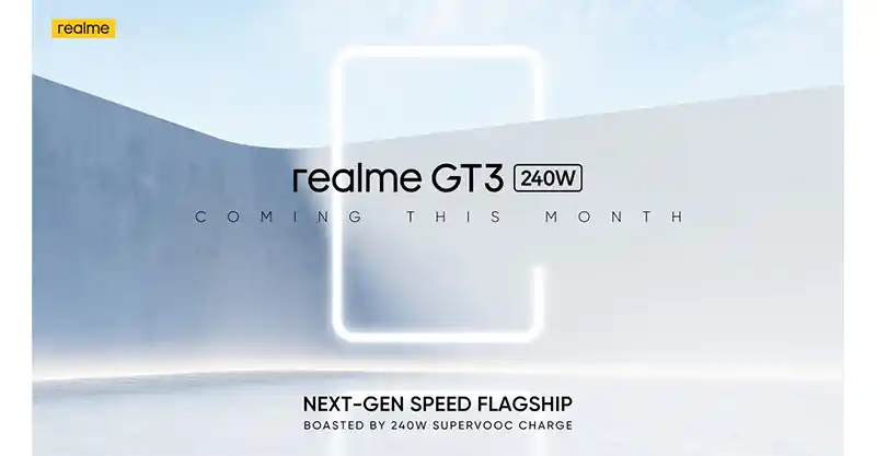 Realme ปล่อยทีเซอร์เตรียมเปิดตัวสมาร์ทโฟน Realme GT3 อย่างเป็นทางการทั่วโลกภายในเดือนกุมภาพันธ์ 2023นี้ มาพร้อมรองรับการชาร์จไวที่ 240W คาดเป็นรุ่นรีแบรนด์ของ Realme GT Neo 5