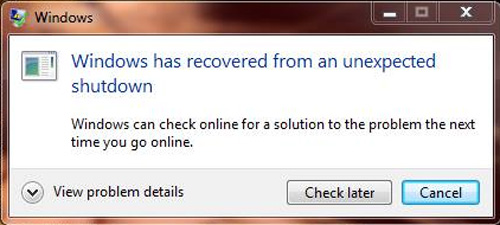 วิธีแก้คอมรีเอง แล้วขึ้น Windows has recovered from an unexpected shutdown